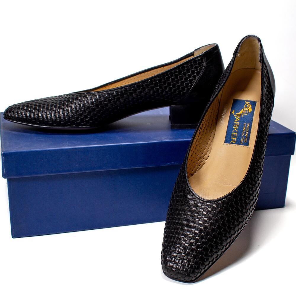 Vtg Joel Parker Shoes Women's Size 6 1/2 AAAA Pumps Black Leather Woven Italy